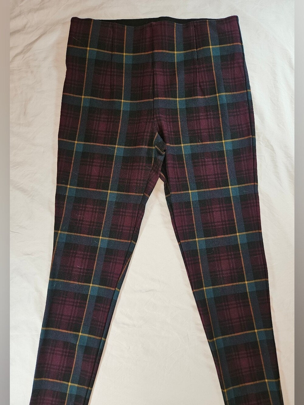 Slim Factor Investment Womens Red Plaid Elastic Waist Pull On Legging Pants Sz M